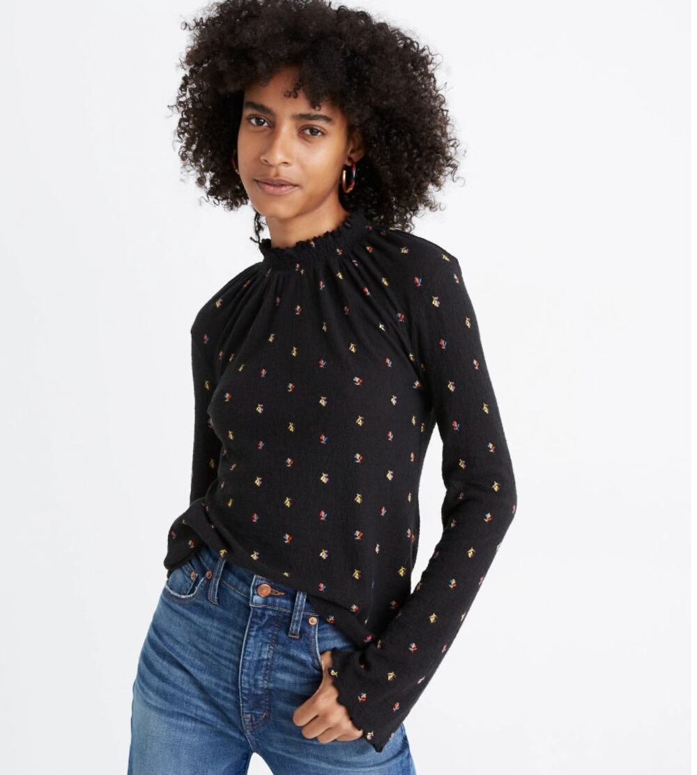 Madewell Texture & Thread Ruffled Mockneck Top in Rainbow Buds Sz Small